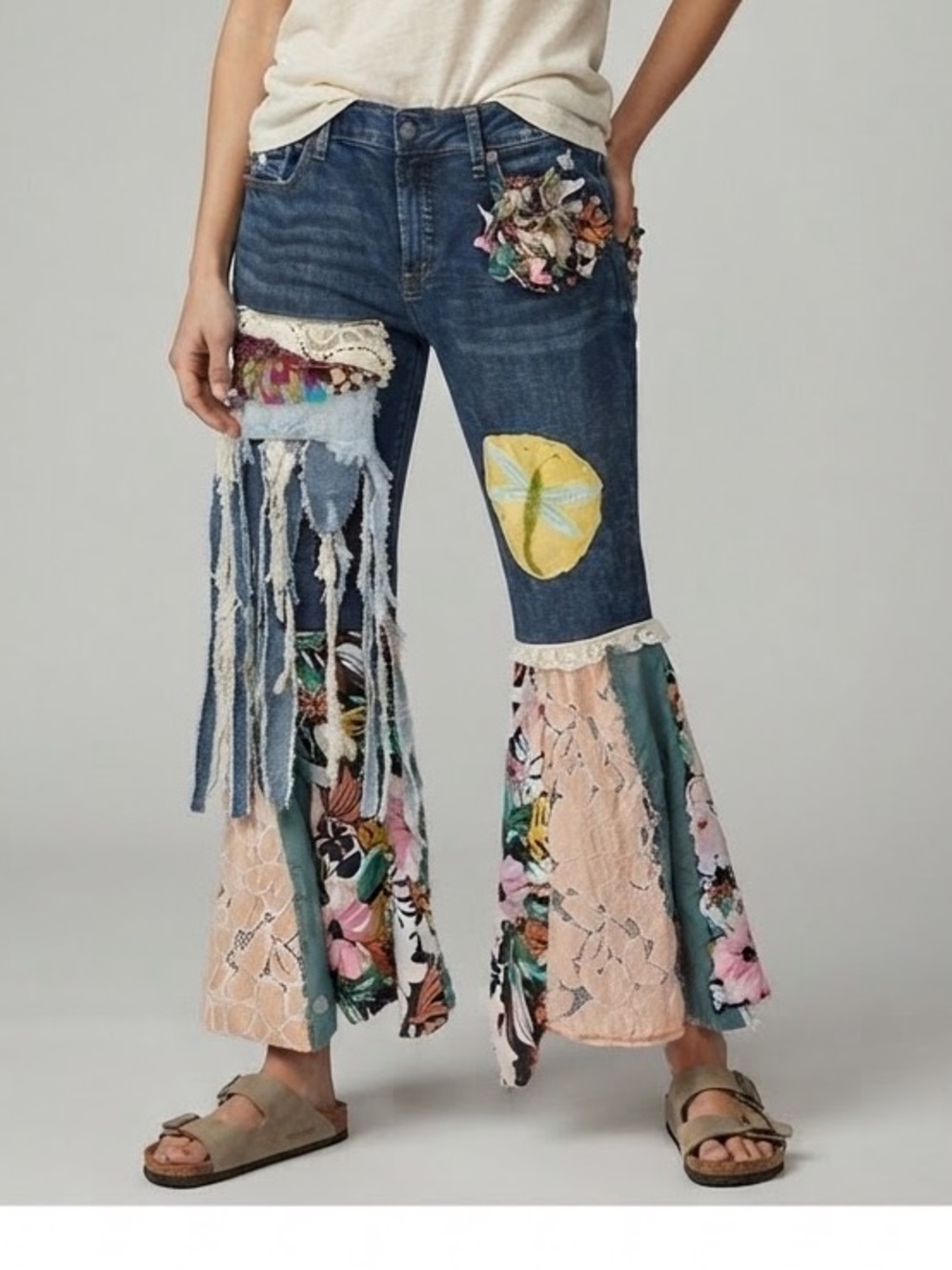 Artisan Upcycled Scrappy Denim Boho Jeans Size 32
